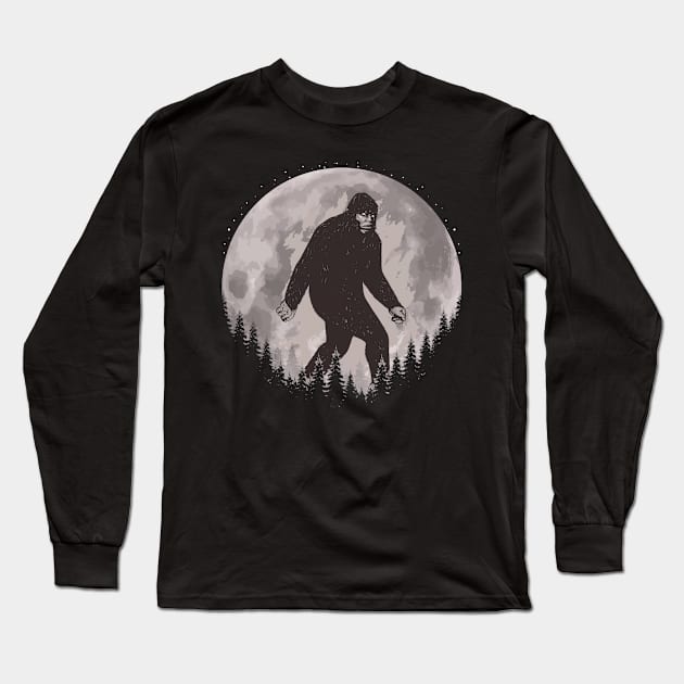 Bigfoot Moon Long Sleeve T-Shirt by Tesszero